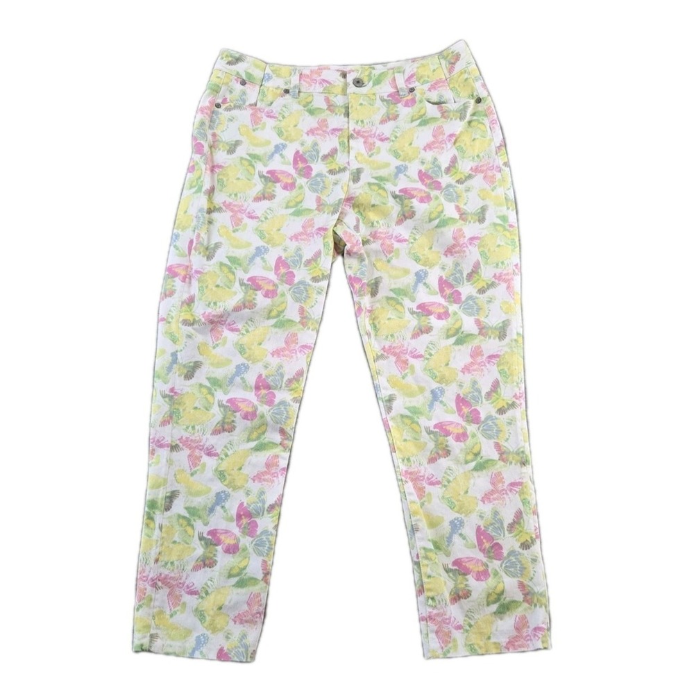 Heritage Women's Shin Crop Capri Jeans Altered Butterfly Pattern‎ READ 32" X 26"